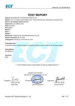 EK IP66 TESTING Certificate